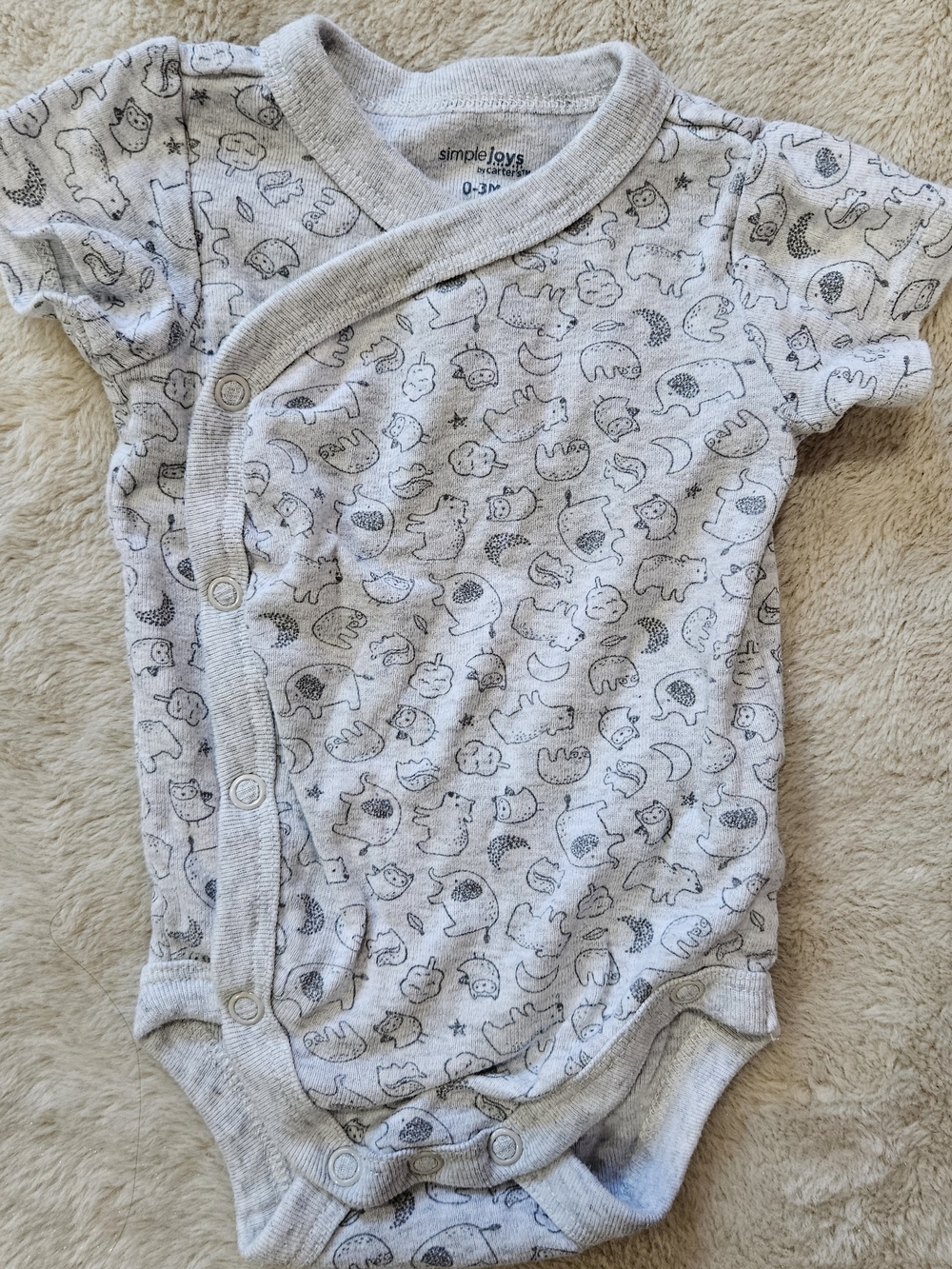 Simple Gray Animal-Print Baby Bodusuit Wrap Around (0-3M)